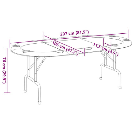 Pokerbord för 10 spelare hopfällbart 207x106x76 cm grön