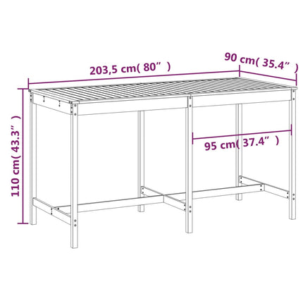 Trädgårdsbord 203,5x90x110 cm massivt douglasträ