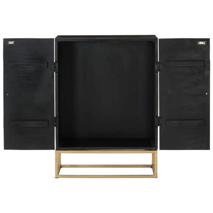 Skänk svart 55x34x75 cm massivt mangoträ och järn