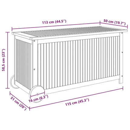 Dynbox med hjul 113x50x58 cm massivt akaciaträ