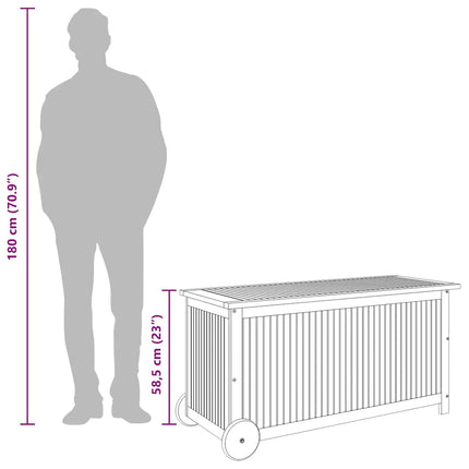 Dynbox med hjul 113x50x58 cm massivt akaciaträ