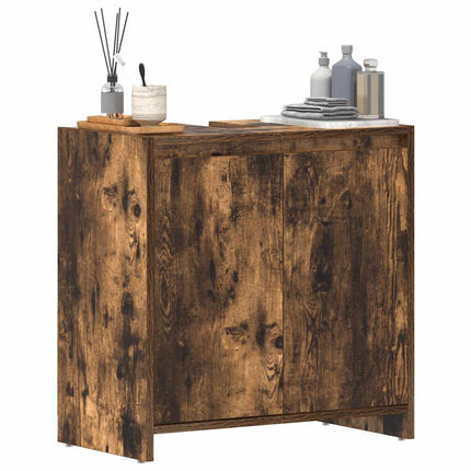 Badrumsskåp rökfärgad ek 60x33x61 cm konstruerat trä