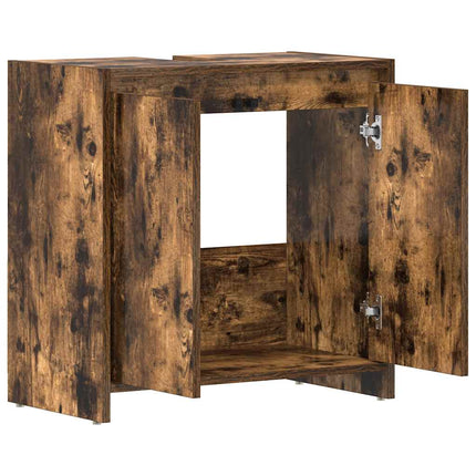 Badrumsskåp rökfärgad ek 60x33x61 cm konstruerat trä