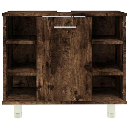 Badrumsskåp rökfärgad ek 60x32x53,5 cm konstruerat trä