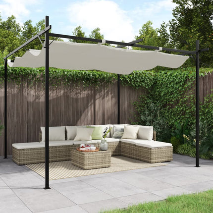 Pergola med infällbart tak gräddvit 295x292x230 cm