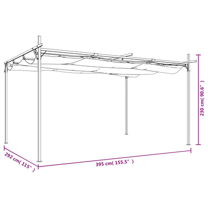 Pergola med infällbart tak gräddvit 395x292x230 cm