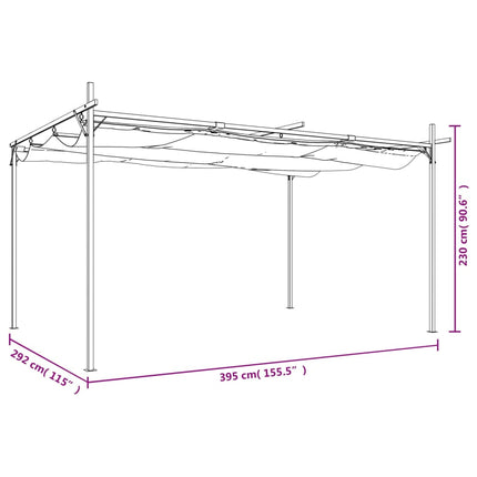 Pergola med infällbart tak antracit 395x292x230 cm