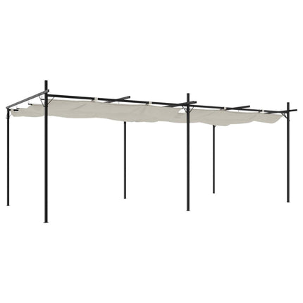 Pergola med infällbart tak gräddvit 589x292x230 cm