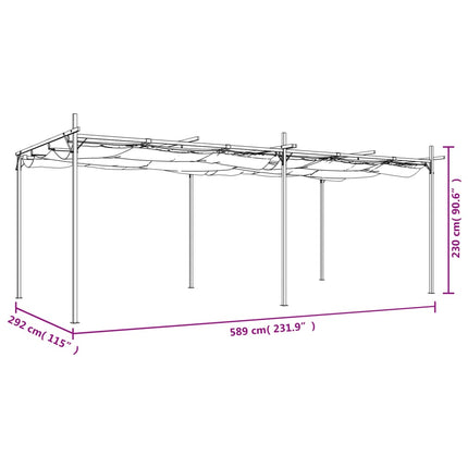 Pergola med infällbart tak gräddvit 589x292x230 cm