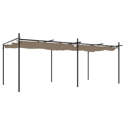 Pergola med infällbart tak taupe 589x292x230 cm