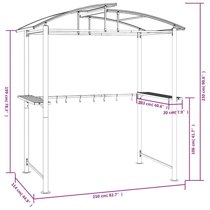 Tak för grill med sidohyllor antracit 210x114x230 cm stål