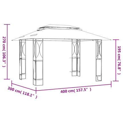 Paviljong med tak antracit 400x300x270 cm stål