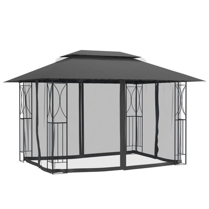 Paviljong med sidoväggar antracit 400x300x270 cm stål
