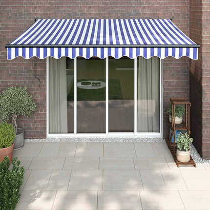 Automatisk infällbar markis blå och vit 3,5x2,5 m