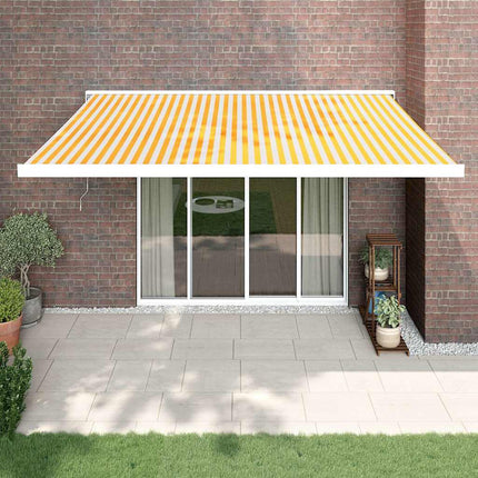 Markis infällbar gul och vit 4,5x3 m tyg&aluminium
