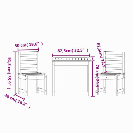 Caféset 3 delar vit massiv furu