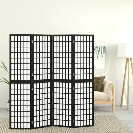 Rumsavdelare med 4 paneler japansk stil 160x170 cm svart