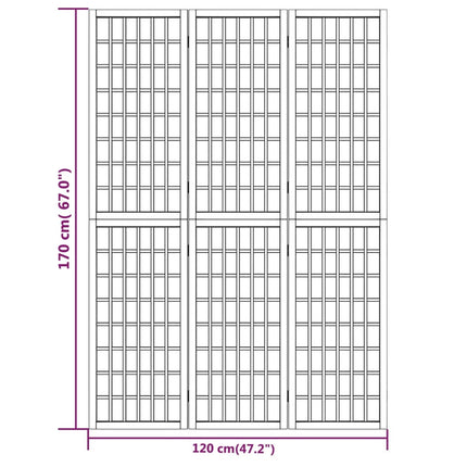 Rumsavdelare med 3 paneler japansk stil 120x170 cm