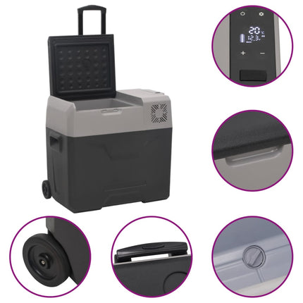 Kylbox med hjul & handtag 30 L svart & grå polypropylen