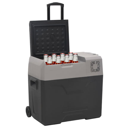 Kylbox med hjul & handtag 50 L svart & grå polypropylen