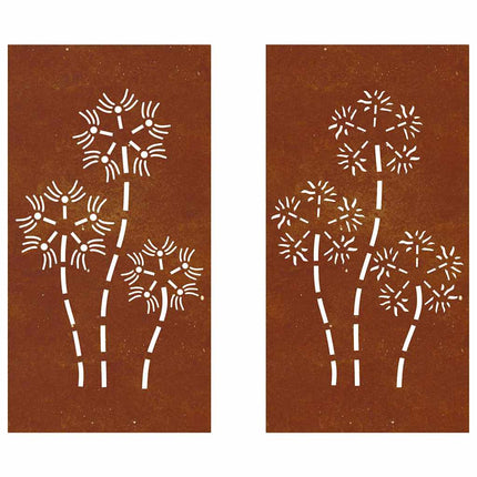 Väggdekorationer 2 delar 105x55cm rosttrögt stål blomdesign