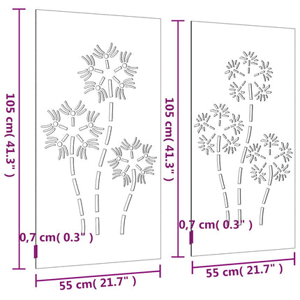 Väggdekorationer 2 delar 105x55cm rosttrögt stål blomdesign