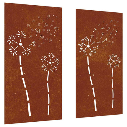 Väggdekorationer 2 delar 105x55cm rosttrögt stål blomdesign