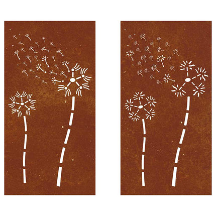 Väggdekorationer 2 delar 105x55cm rosttrögt stål blomdesign