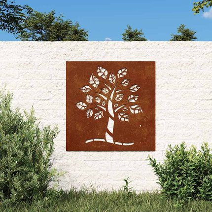 Väggdekoration 55x55 cm rosttrögt stål träddesign