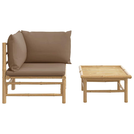 Loungegrupp för trädgården 2 delar taupe dynor bambu