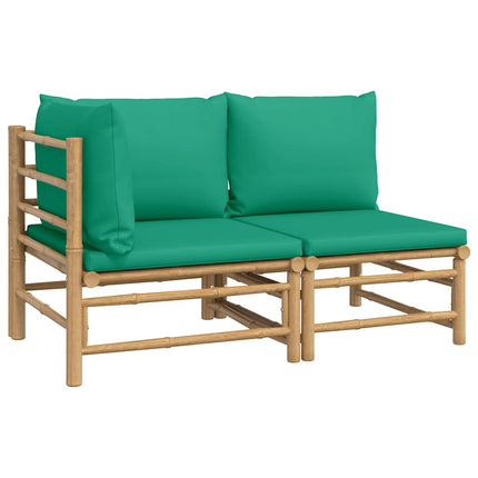 Loungegrupp för trädgården 2 delar gröna dynor bambu