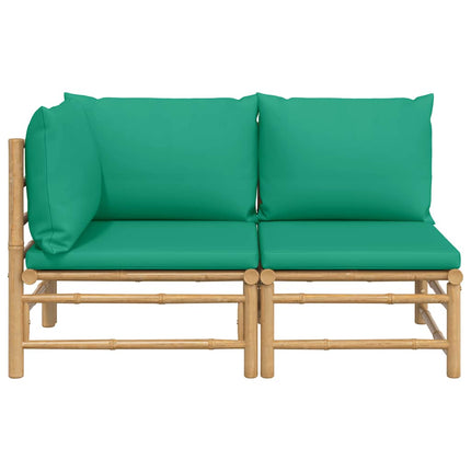 Loungegrupp för trädgården 2 delar gröna dynor bambu