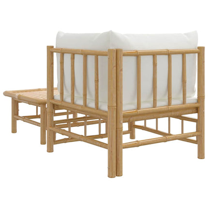 Loungegrupp för trädgården med gräddvita dynor 2 delar bambu