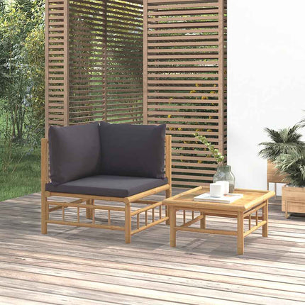 Loungegrupp för trädgården 2 delar mörkgråa dynor bambu
