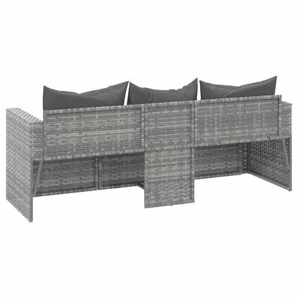 Loungesoffa 3-sits med dynor grå konstrotting