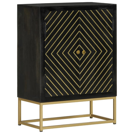 Skänk med 2 dörrar svart & guld 55x30x75 cm massivt mangoträ