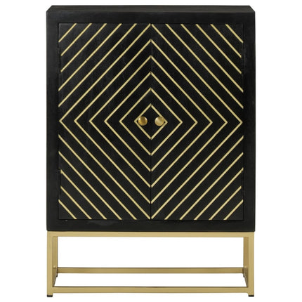 Skänk med 2 dörrar svart & guld 55x30x75 cm massivt mangoträ