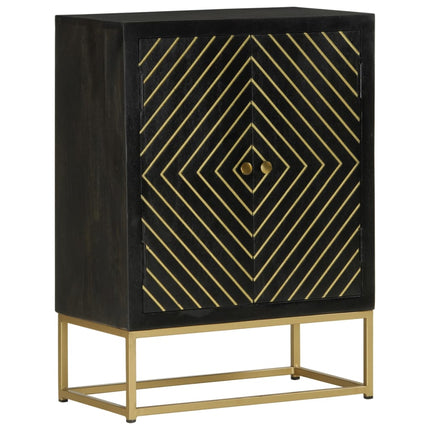 Skänk med 2 dörrar svart & guld 55x30x75 cm massivt mangoträ
