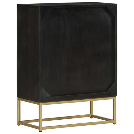 Skänk med 2 dörrar svart & guld 55x30x75 cm massivt mangoträ