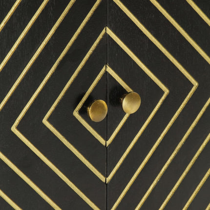 Skänk med 2 dörrar svart & guld 55x30x75 cm massivt mangoträ