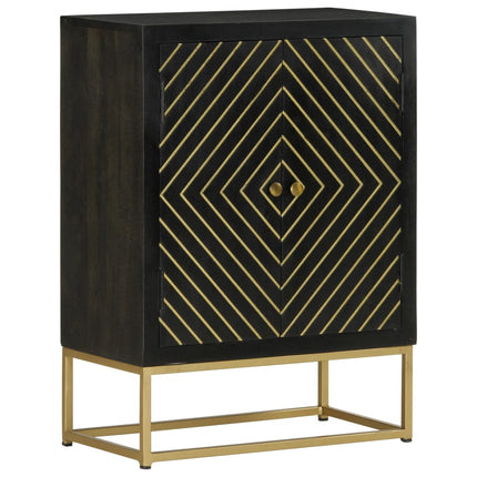 Skänk med 2 dörrar svart & guld 55x30x75 cm massivt mangoträ