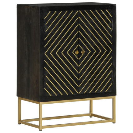 Skänk med 2 dörrar svart & guld 55x30x75 cm massivt mangoträ