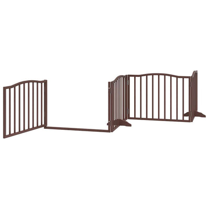 Hundgrind med dörr vikbar 4 paneler brun ek 320 cm poppel