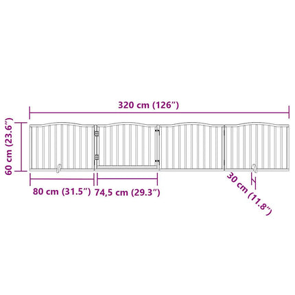 Hundgrind med dörr vikbar 4 paneler brun ek 320 cm poppel
