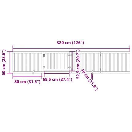 Hundgrind med dörr vikbar 4 paneler 320 cm poppelträ