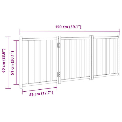 Hundgrind hopfällbar 3 paneler vit 150 cm massivt granträ