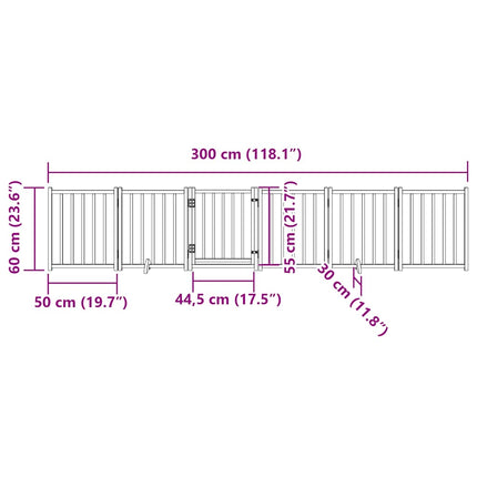 Hundgrind med dörr vikbar 6 paneler vit 300 cm massivt granträ