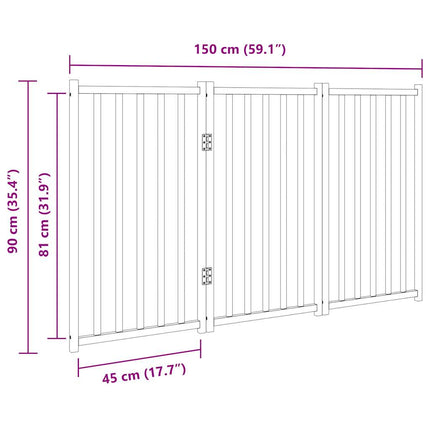 Hundgrind hopfällbar 3 paneler vit 150 cm massivt granträ