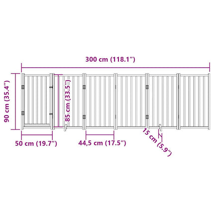 Hundgrind med dörr vikbar 6 paneler vit 300 cm massivt granträ