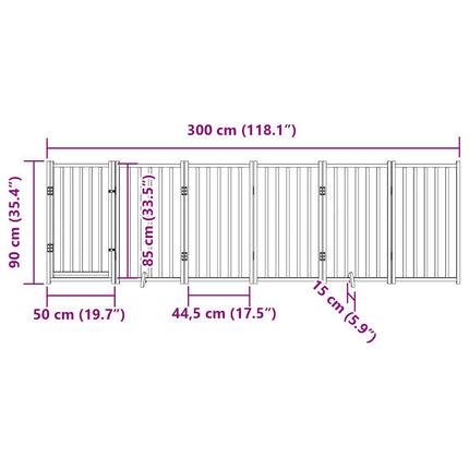 Hundgrind med dörr vikbar 6 paneler svart 300cm massivt granträ